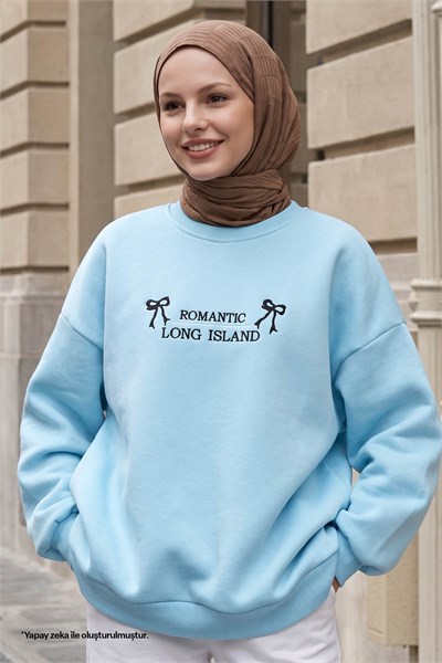 Fiyonk Yazı İşleme Bebe Mavi Sweat