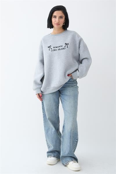 Fiyonk Yazı İşleme Gri Sweat