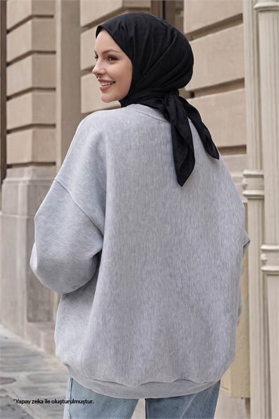Fiyonk Yazı İşleme Gri Sweat