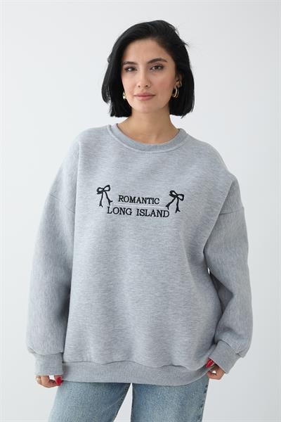 Fiyonk Yazı İşleme Gri Sweat