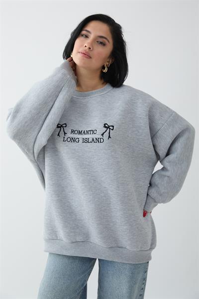 Fiyonk Yazı İşleme Gri Sweat