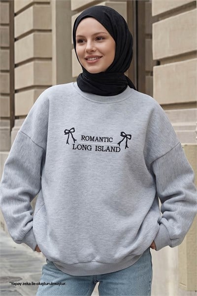 Fiyonk Yazı İşleme Gri Sweat