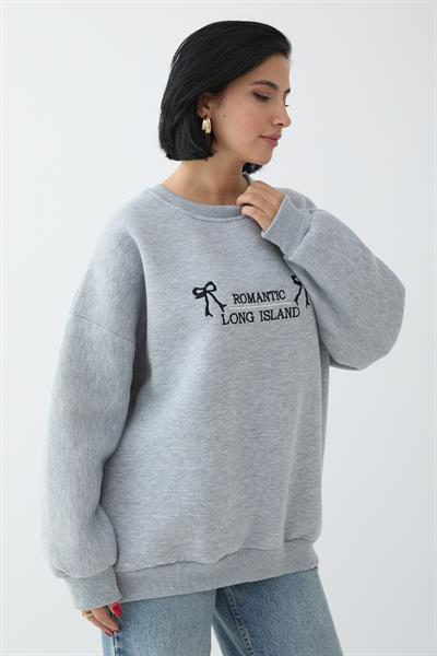 Fiyonk Yazı İşleme Gri Sweat