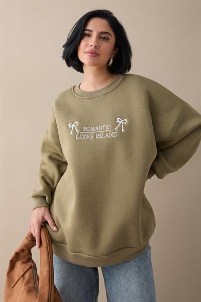 Fiyonk Yazı İşleme Haki Sweat