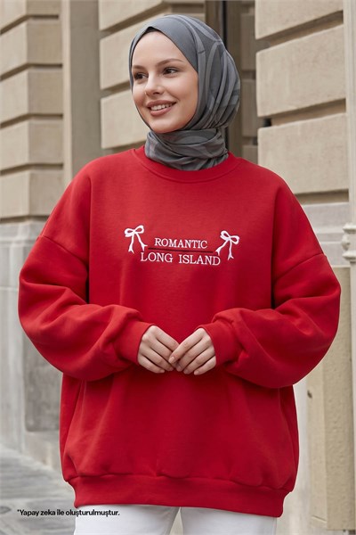 Fiyonk Yazı İşleme Kırmızı Sweat