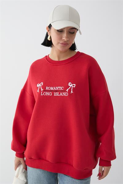 Fiyonk Yazı İşleme Kırmızı Sweat