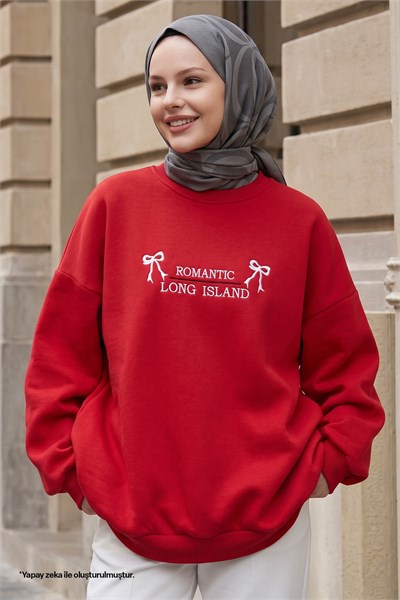 Fiyonk Yazı İşleme Kırmızı Sweat