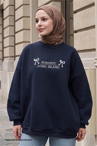 Fiyonk Yazı İşleme Lacivert Sweat