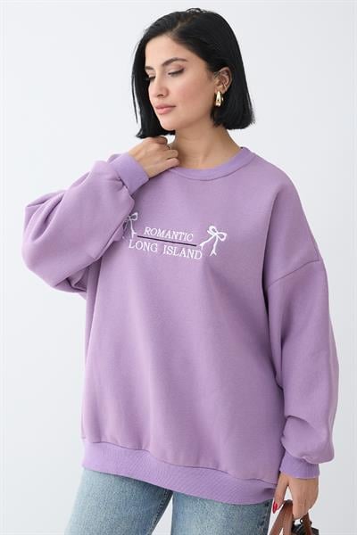Fiyonk Yazı İşleme Lila Sweat