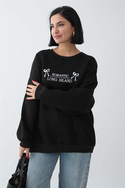 Fiyonk Yazı İşleme Siyah Sweat