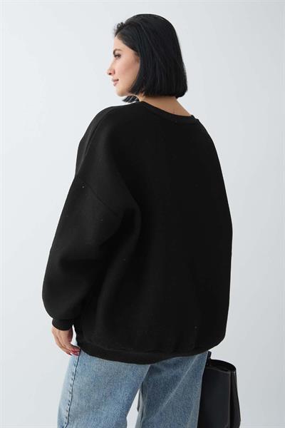 Fiyonk Yazı İşleme Siyah Sweat