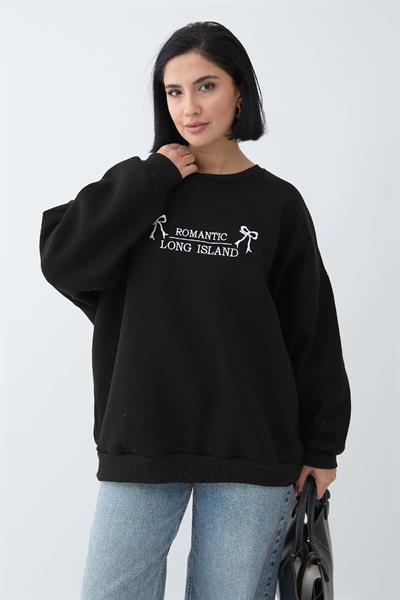 Fiyonk Yazı İşleme Siyah Sweat