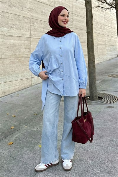 Fiyonklu Bebe Mavisi Gömlek