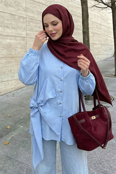 Fiyonklu Bebe Mavisi Gömlek