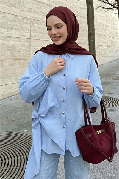 Fiyonklu Bebe Mavisi Gömlek