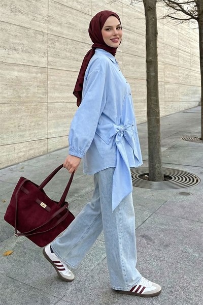 Fiyonklu Bebe Mavisi Gömlek