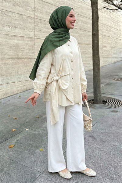 Fiyonklu Bej Gömlek