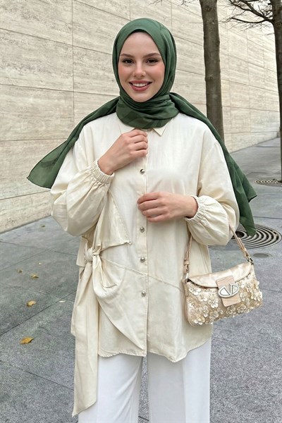 Fiyonklu Bej Gömlek