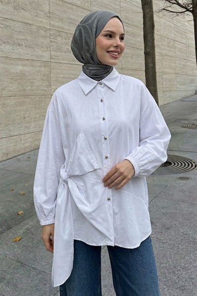 Fiyonklu Beyaz Gömlek