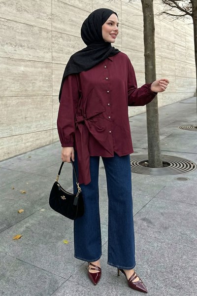 Fiyonklu Bordo Gömlek