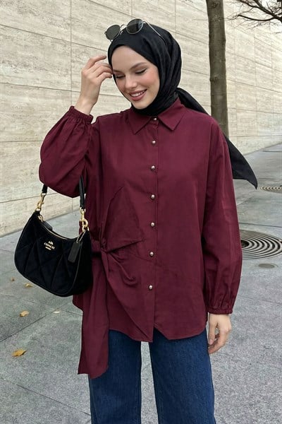 Fiyonklu Bordo Gömlek