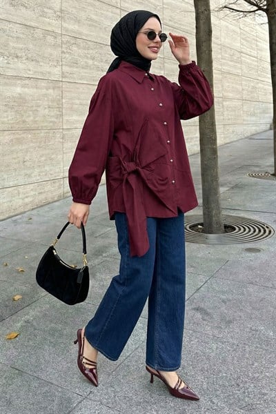 Fiyonklu Bordo Gömlek