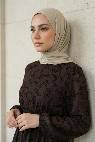 Flok Tül Acı Kahve Elbise