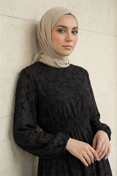 Flok Tül Siyah Elbise