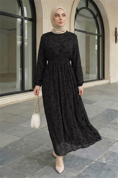 Flok Tül Siyah Elbise