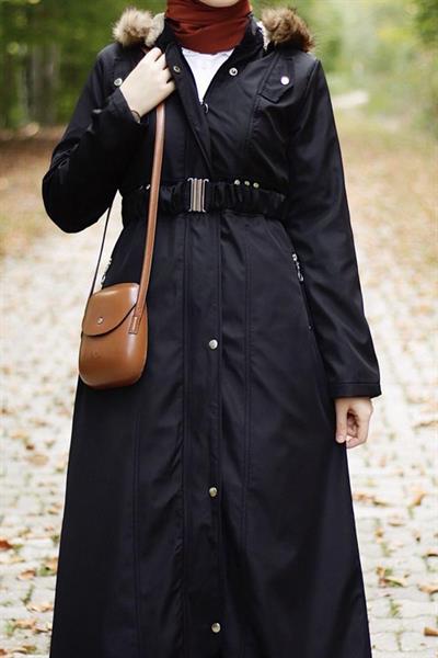 Florie Kemerli Cepli Uzun Kaban - Siyah