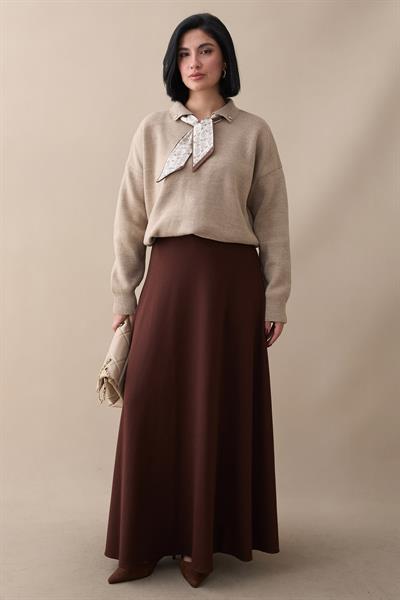 Fularlı Triko Vizon Tunik