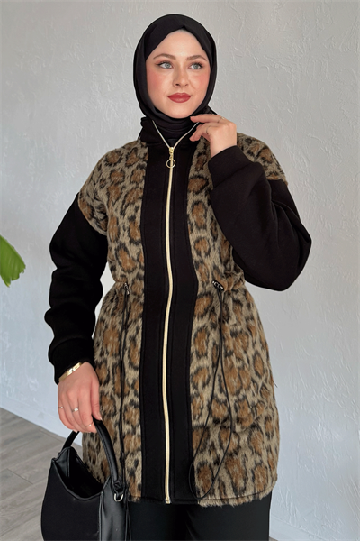 Garnili Leopar Desen Siyah Kap