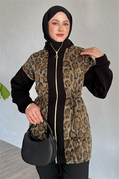 Garnili Leopar Desen Siyah Kap