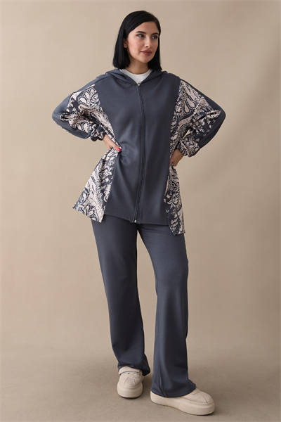 Garnili Şal Desen Antrasit İkili Takım