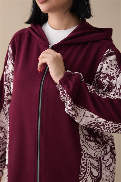 Garnili Şal Desen Bordo İkili Takım