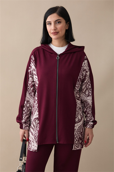 Garnili Şal Desen Bordo İkili Takım