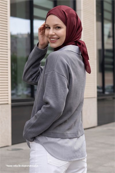 Garnili Selanik Kumaş Gri Sweat