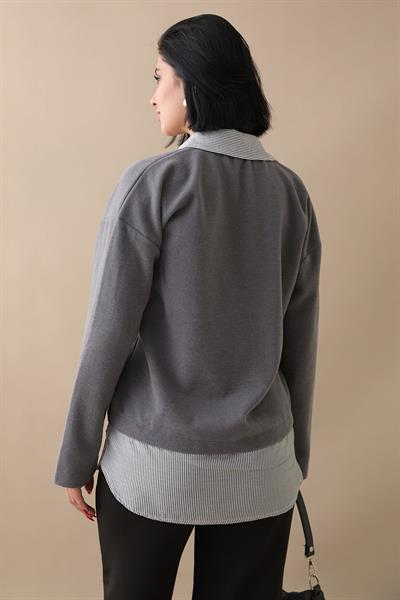 Garnili Selanik Kumaş Gri Sweat