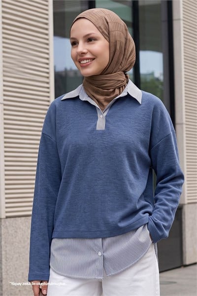 Garnili Selanik Kumaş İndigo Sweat