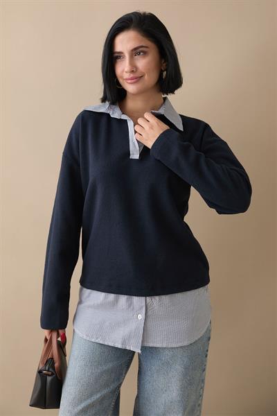 Garnili Selanik Kumaş Lacivert Sweat