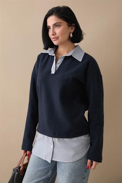 Garnili Selanik Kumaş Lacivert Sweat