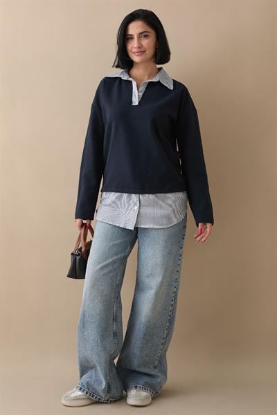Garnili Selanik Kumaş Lacivert Sweat