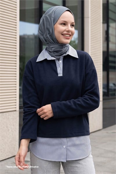 Garnili Selanik Kumaş Lacivert Sweat