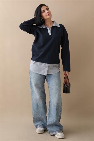 Garnili Selanik Kumaş Lacivert Sweat