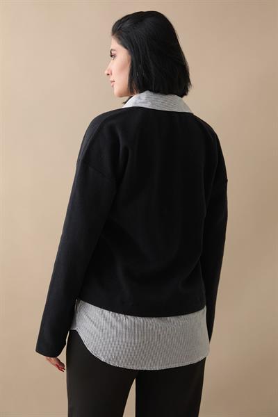Garnili Selanik Kumaş Siyah Sweat