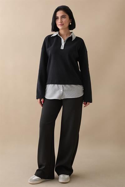 Garnili Selanik Kumaş Siyah Sweat