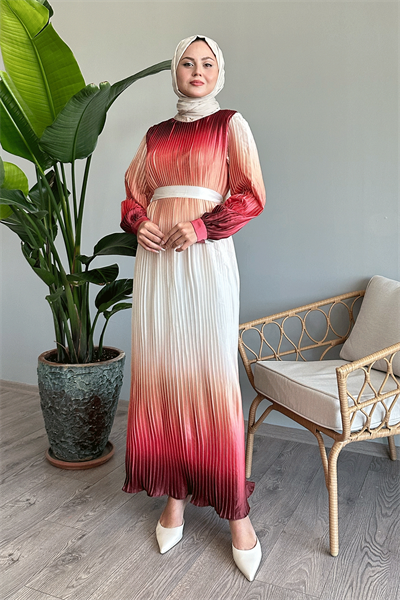 Geçişli Piliseli Somon Saten Elbise