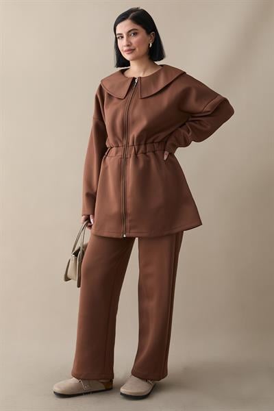 Gemici Yaka Kahverengi Scuba Takım