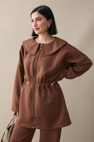 Gemici Yaka Kahverengi Scuba Takım