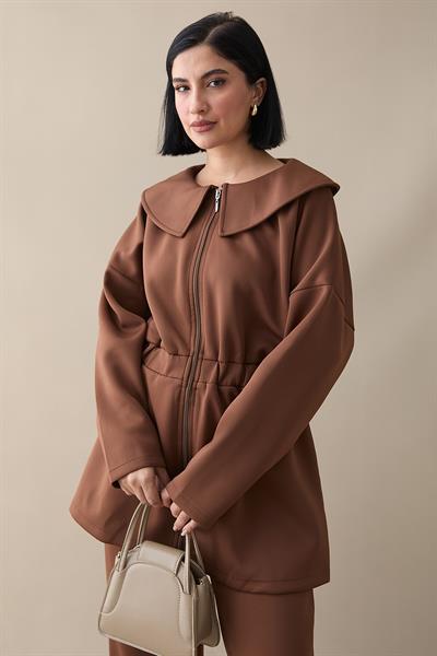 Gemici Yaka Kahverengi Scuba Takım